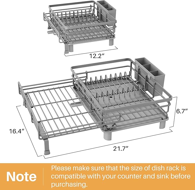 Dish Drying Rack, Extendable Dish Rack, Grey
