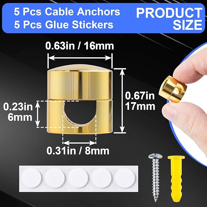 5 Sets Charger Holders for Cords, Gold Adjustable Cable Anchor Holders