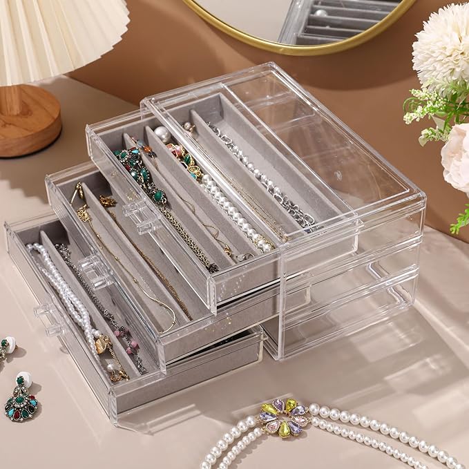 Necklace Organizer Box, Tray with Clear Lid
