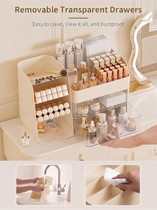 Makeup Organizer for Vanity, Crystal Creem