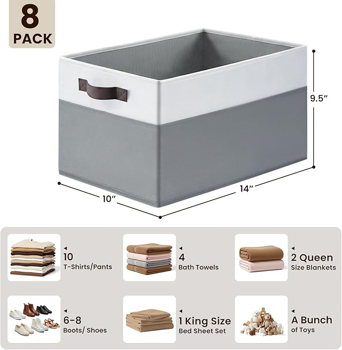 Criusia Large Storage Baskets 8 Pack Versatile Fabric Storage Bins for Closet Cabinet Wardrobe Nursery Pantry | Nursery Organizer Bins for Baby Diaper Toys Clothes | Housewarming Mothers Day Gift