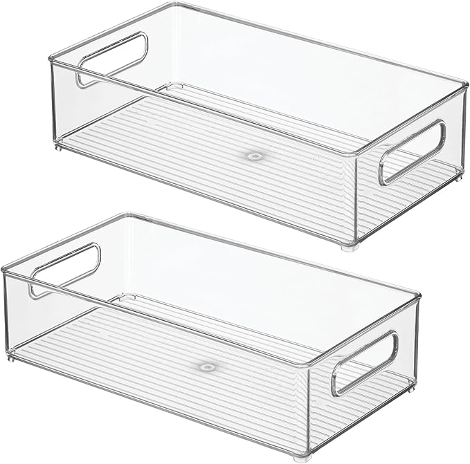 Stackable Fridge Bin, Storage Bin for Freezer or Pantry, Set of 2, Clear