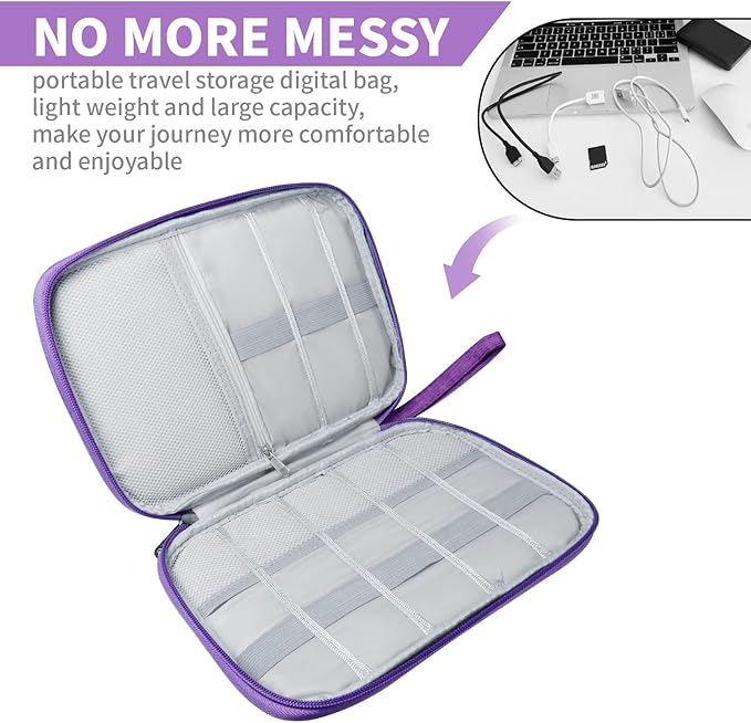 Lcsmaokin Electronics Travel Organizer,Portable Waterproof Electronic Travel Storage Bag for Small Charging Cord Storage,Charger,Small Electronics,SD Card etc,for Travel,Business -Purple