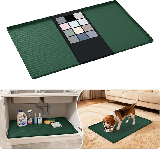 Waterproof Silicone Under Sink Mat 34'' x 22'' Shelf Liner for Kitchen, Green