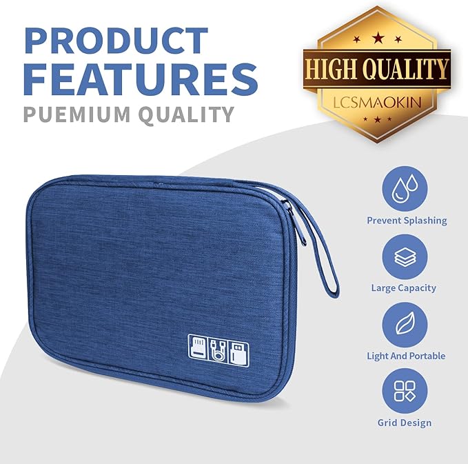 Lcsmaokin Electronics Travel Organizer,Portable Waterproof Electronic Travel Storage Bag for Small Charging Cord Storage,Charger,Small Electronics,SD Card etc,for Travel,Business -Navy Blue