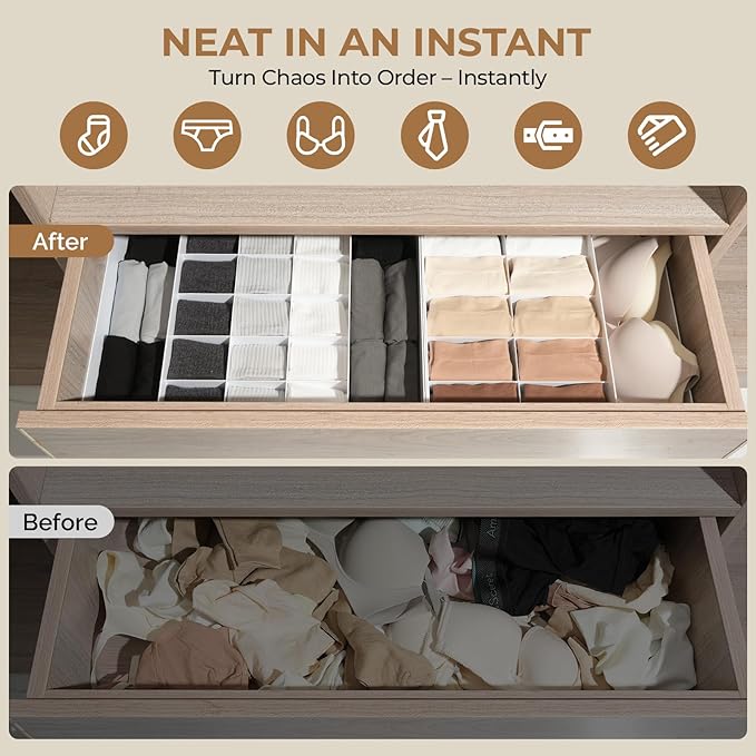 Expandable Drawer Organizer, 14-Grid Storage Box for Underwear, Bras, Socks