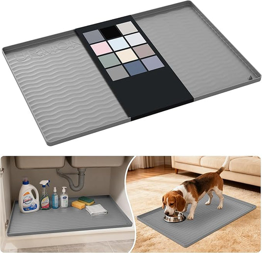 Waterproof Silicone Under Sink Mat 28'' x 19'' Shelf Liner for Kitchen, Beige