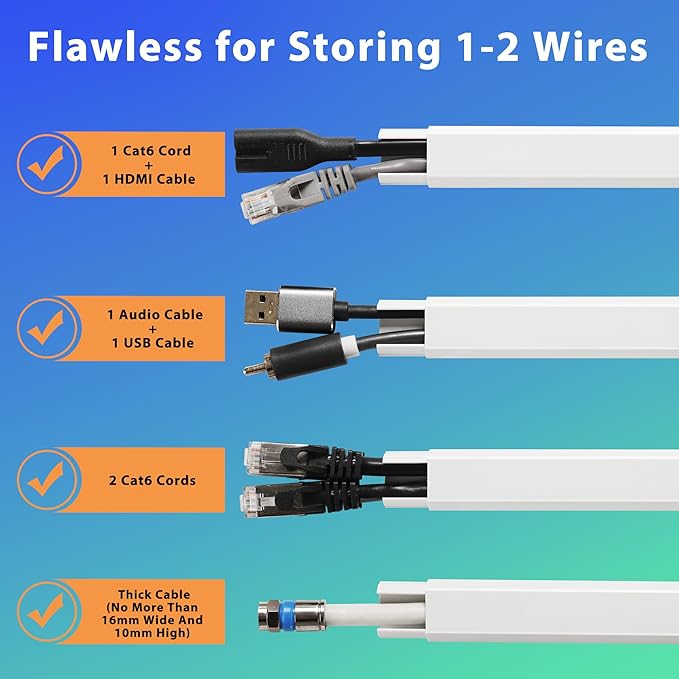 Wall Cable Hider Kit, 116in TV Wire Hider for Wall, Paintable Cord Hider Wall, Cord Organizer Hide 1-2 Cords Wall Mounted TV, Wire Cover for Wall, Cord Concealer 7XL16.5 W0.86 H0.43in, White