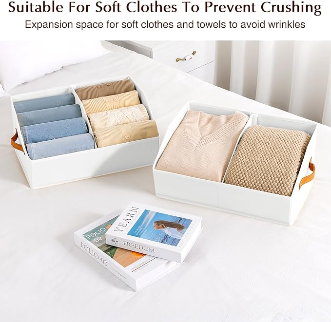 Homsorout Closet Organizers and Storage Bins - 6 Pack Collapsible Divided Trapezoidal Cube Storage Bins Baskets with Orange Handle for Organizing Clothes Blankets, Toys, Books, Towels(White)