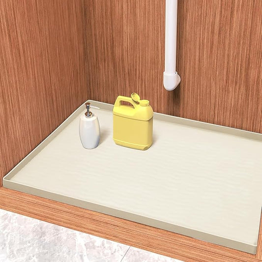 Waterproof Silicone Under Sink Mat 16'' x 10'' Shelf Liner for Kitchen, Cream