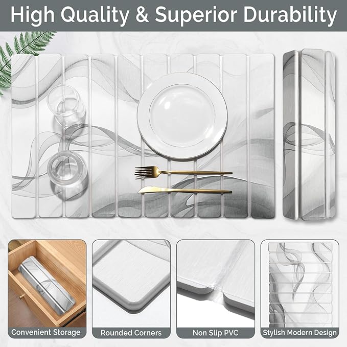 Large Stone Dish Drying Mat for Kitchen Counter, Black White 24"×16"&8"x4"