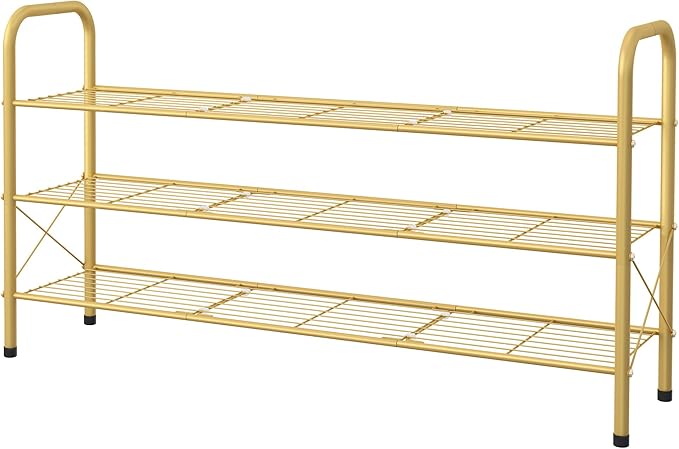 Hoctieon 2 Tier Shoe Rack for Closet, Durable Mesh Style Shoe Rack, Entryway Shoe Shelf, Shoe Storage Organizer for Hallway, Bedroom, Living Room, Wardrobe, Gold