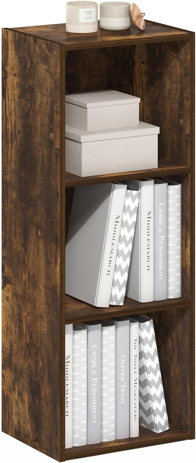 Furinno LUDER Book Shelf, 3-Cube Bookshelf, Amber Pine