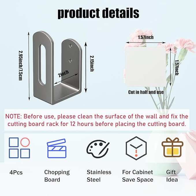 Aogigigio Cutting Board Holder - 4 Pcs Under Cabinet Cutting Board Holder Pot Lids Rack Storage Stainless Steel Under Shelf Counter Chopping Board(Grey)