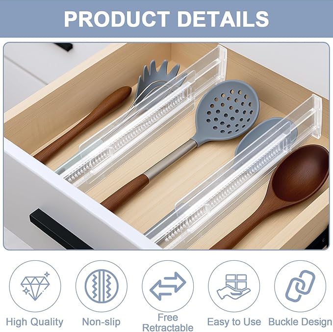 6 Pack Adjustable Drawer Dividers(11.34-19.88") 3.15" Expandable Clear Drawer