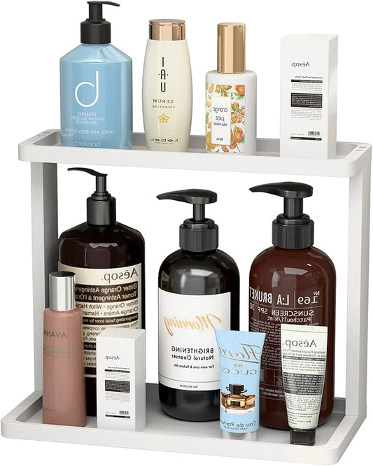 Bamboo Bathroom Organizer Countertop, Kitchen –White