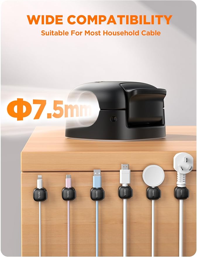 6Pack Cord Organizer, Chfeila [Dual Spring & Clasp Lock] Cable Management Clips
