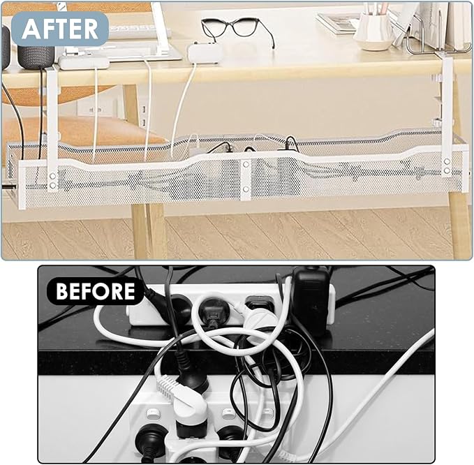 Cable Management, 25'' Cable Management Under Desk No Drill, White