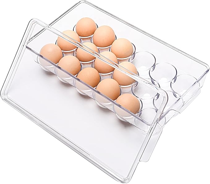 18 Eggs Holder for Refrigerator, Clear Egg Container for Fridge, Kitchen