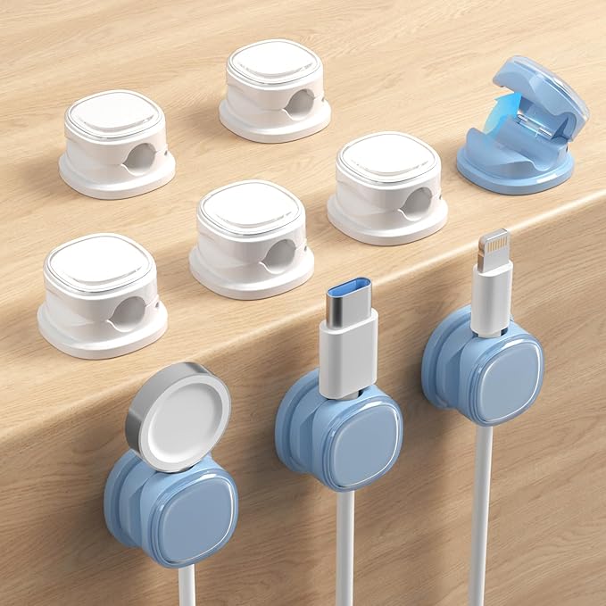 9 Pack Cord Organizer, Spring Cable Management, 9-Pack White_Blue