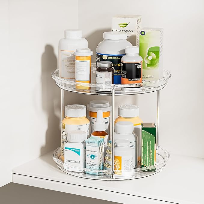 2 Tier Lazy Susan Turntable Organizer for Cabinet, 3 Pack