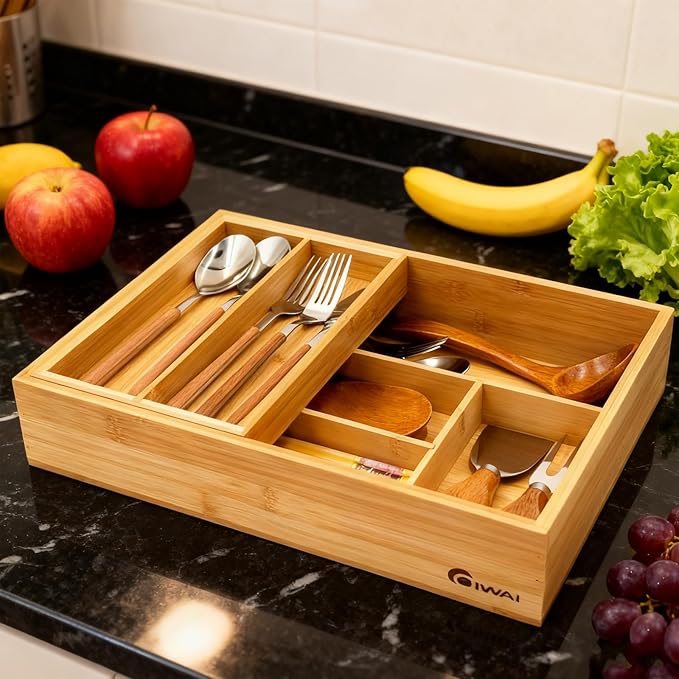 2-Tier Drawer Organizer with Removable Cutlery Tray Kitchen Utensil Silverware