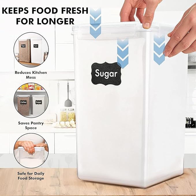 WHITE FEATHER SUPPLIES 2 PC [7 Qt / 6.5L / 220 Oz] Large Food Storage Containers with Lids Airtight - BPA Free Clear Plastic Kitchen and Pantry Storage Containers for Cereal, Flour, Sugar, Rice
