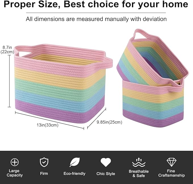 Storage Basket, Woven Baskets for Storage, Rainbow Pastel