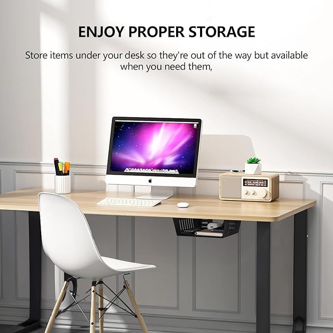 2 Pack Under Desk Shelf - Black Desk Shelf for Office Tables & Workstations（8Inch）
