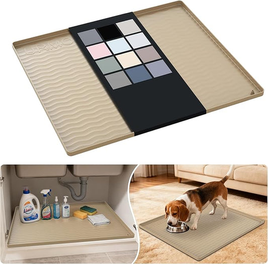 Waterproof Silicone Under Sink Mat 25'' x 22'' Shelf Liner for Kitchen, Khaki