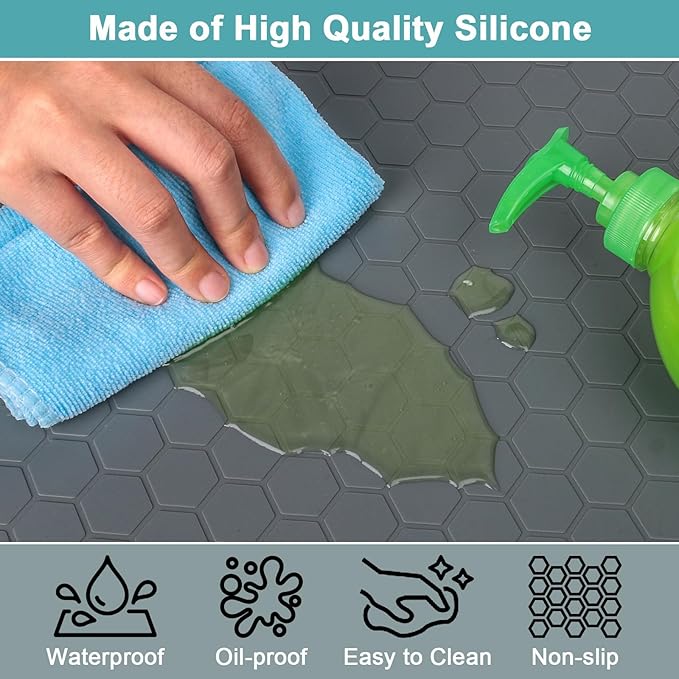 Silicone Under Sink Mat 25 x 19, Waterproof Under The Sink Mat for Kitchen