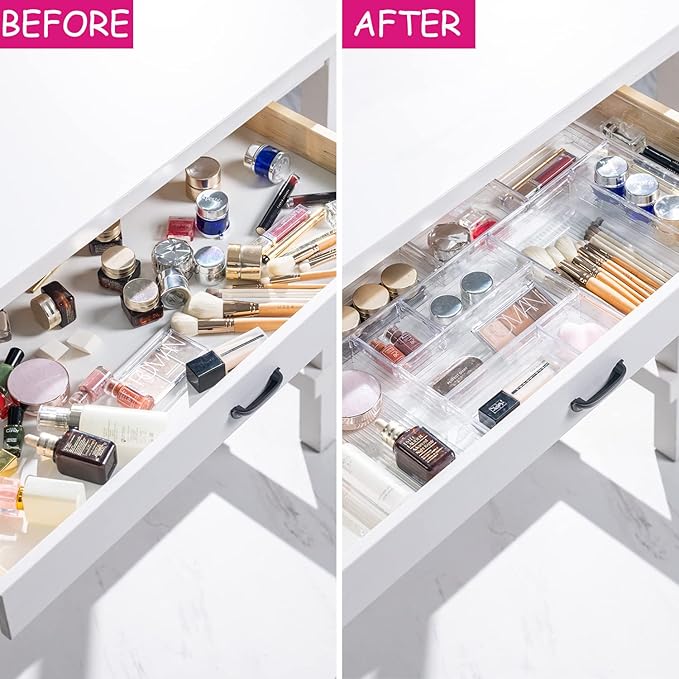 25 PCS Clear Plastic Drawer Organizer Tray