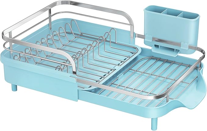 Dish Drying Rack, Expandable Dish Rack for Kitchen Counter, Blue