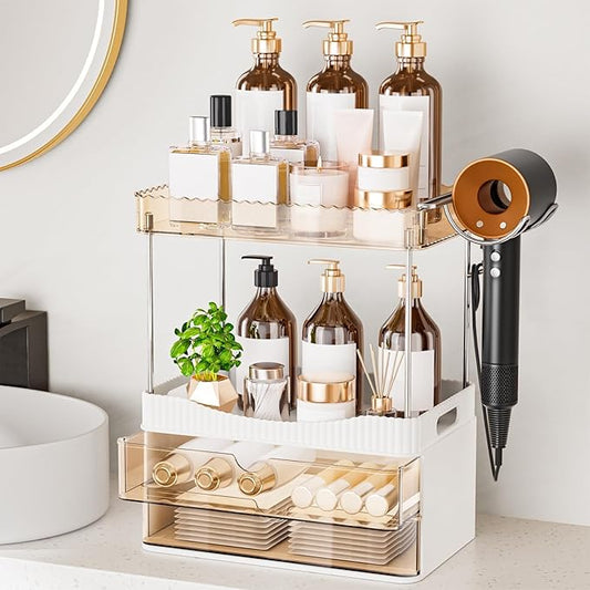 Bathroom Counter Organizer with Hairdryer Holder
