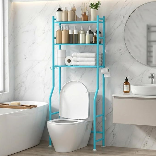 3-Tier Over Toilet Storage with Anti-Tilt Safety System, 64" H, Blue