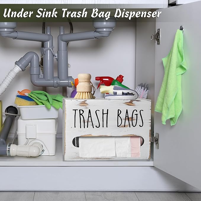 Trash Bag Holder, Wooden Stackable Trash bag Dispenser Wall Mount