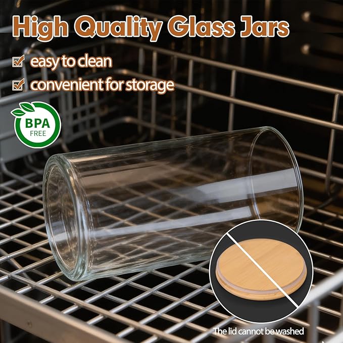 Moretoes 2 Pack 3.6qt Glass Storage Containers with Bamboo Press Lids, Extra Large Airtight Pantry Storage Jars for Flour, Sugar, Bulk Dry Goods