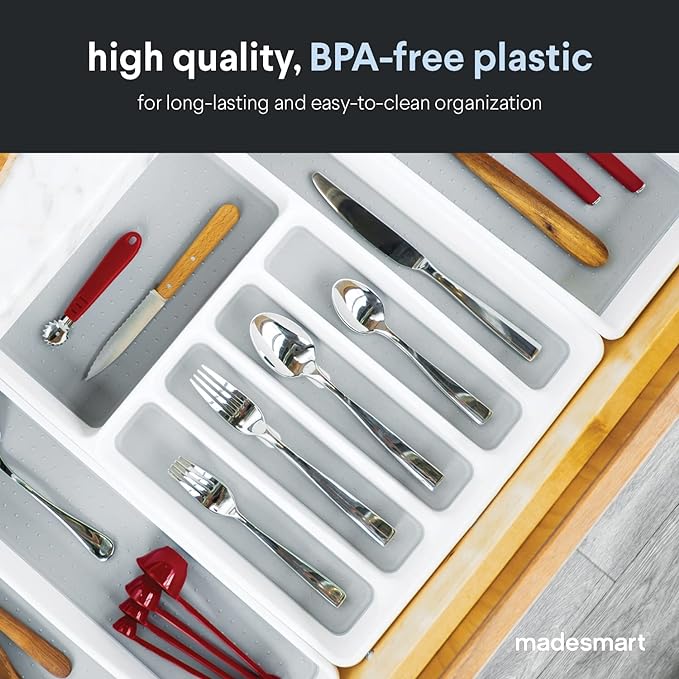 Madesmart Classic Large Silverware Tray, White, CLASSIC COLLECTION, BPA-Free