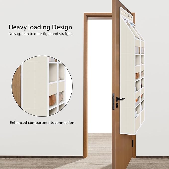 Univivi 5-Shelf Fabric Door Storage Over Door Hanging Organizer with 8 Large Pockets and 4 Small PVC Pockets Closet Cabinet Wall Mount Hanging Storage Organizers for Baby Nursery (Beige Pattern)