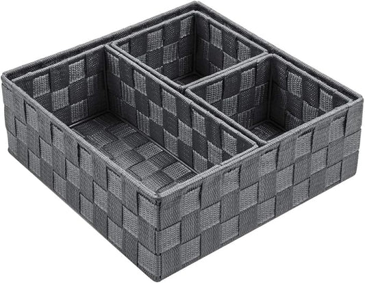 Woven Storage Baskets for Organizing, Dark Grey