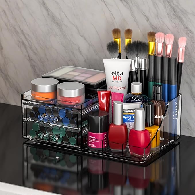 Acrylic Small Makeup Organizer with Drawers, Clear Skincare Organizer for Vanity