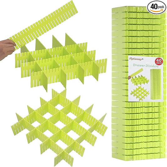 40Pcs Drawer Dividers, Adjustable Drawer Organizer for Socks, Dresser Green