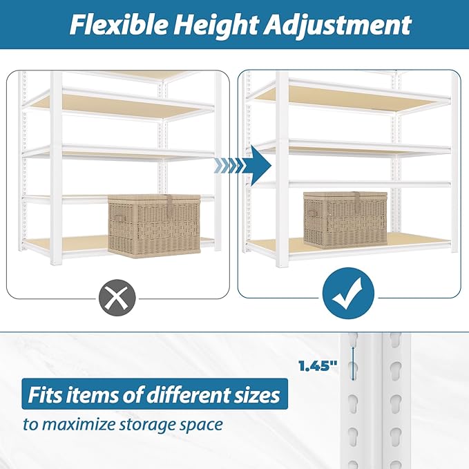 PrimeZone 28" W x 12" D x 59" H Closet Storage Shelves - 5 Tier White Metal Connector Shelving, Adjustable Heavy Duty Garage Shelves, Utility Rack Organizer Shelf for Kitchen Pantry Closet, 3 PCS