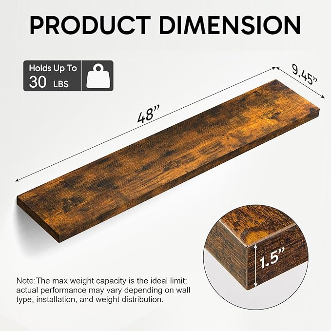 Floating Shelves, 48 inches Long Wall Mounted Rustic Wood Shelves for Bathroom