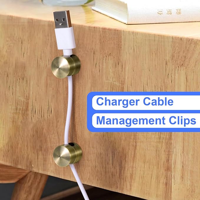 SmallCat 3 Sets Charger Holders for Cords, Antique Copper Color Adjustable Cable Anchor Holders, Adhesive Metal Cord Clips, Cable Management Wire Organizers for Desk, Office, Nightstand