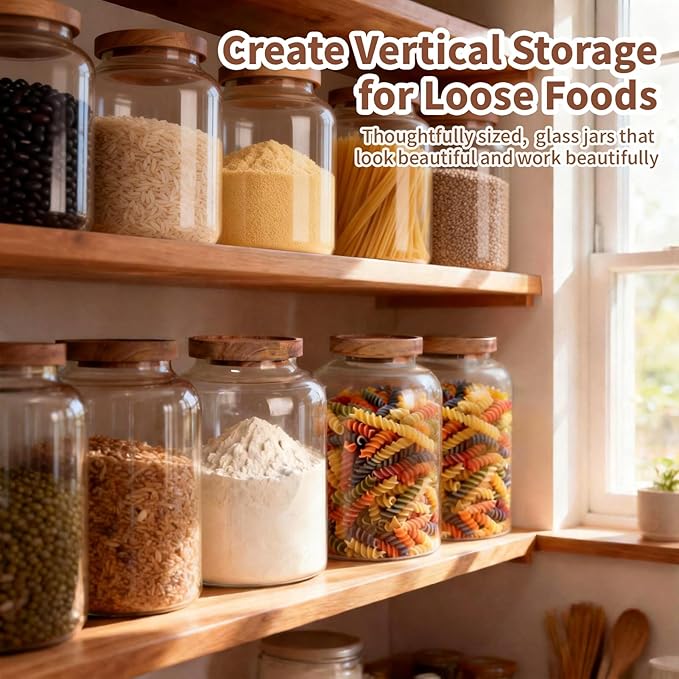 77L 2 PCS Large Glass Food Storage Jars with Airtight Lids, 4.2 Qt Wide Mouth Glass Canister Set for Pantry, Rice, Flour, Sugar, Cereal & Coffee