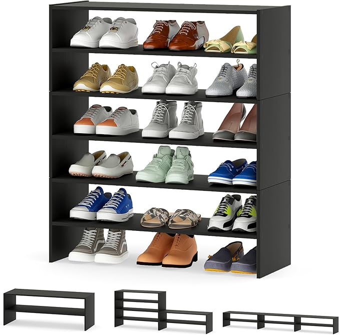 Tangkula 6-Tier Stackble Vertical Shoe Rack, Space Saving Wooden Corner Shoe Storage Shelf for 18 Pairs, 3-in-1 Adjustable White Shoe Organizer for Front Door Entryway