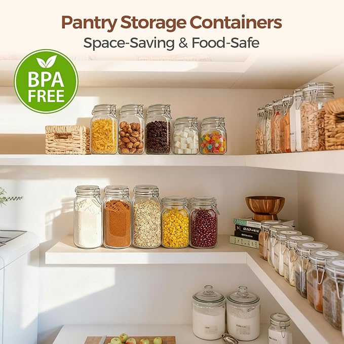 Set of 3 Square Glass Jars with Airtight Lids (51 Oz)