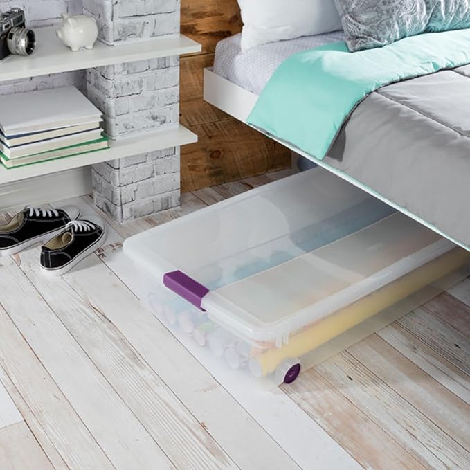 Sterilite 4-Pack 60 Quart ClearView Latch Box, Wheeled Organizer Bins with Latching Lids - Clear Plastic Organization Containers for Closet, Bedroom, Shelving Units and Everyday Home Storage