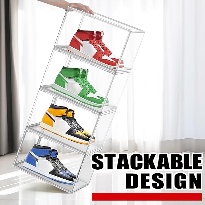 1 Pack Clear Shoe Organizer for Closet Shoes Storage Box for Sneakerheads Plastic Stackable Sneaker Display Case Storage Bins with Lids,Size 14